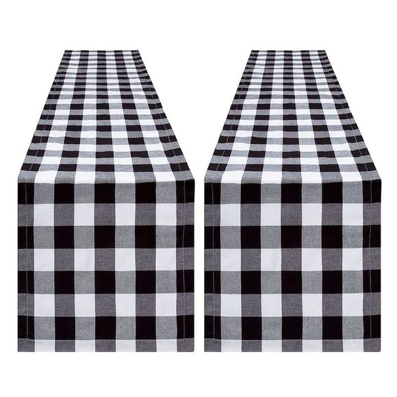 Buffalo Check Table Runner 14 × 72 Inch Black White Plaid Reversible Checkered - Picture 1 of 6